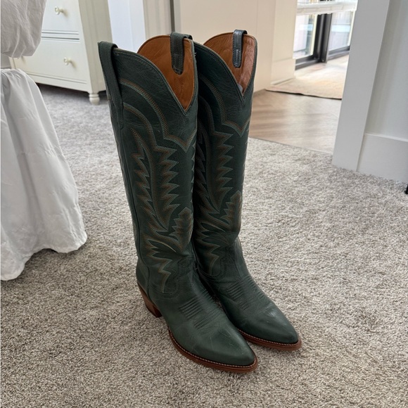 Tecovas Shoes - Tecovas Over-the-Knee Western Boots in Dark Green with Brown Trim